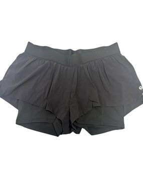 POPFLEX On The Run Ruffle Shorts Black Size Large 2-in-1 Running Athletic